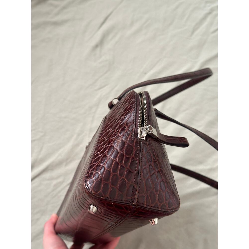 Monsac Brown Genuine Leather Croc Embossed Large Shoulder Bag Purse Zip Closure - Picture 4 of 12